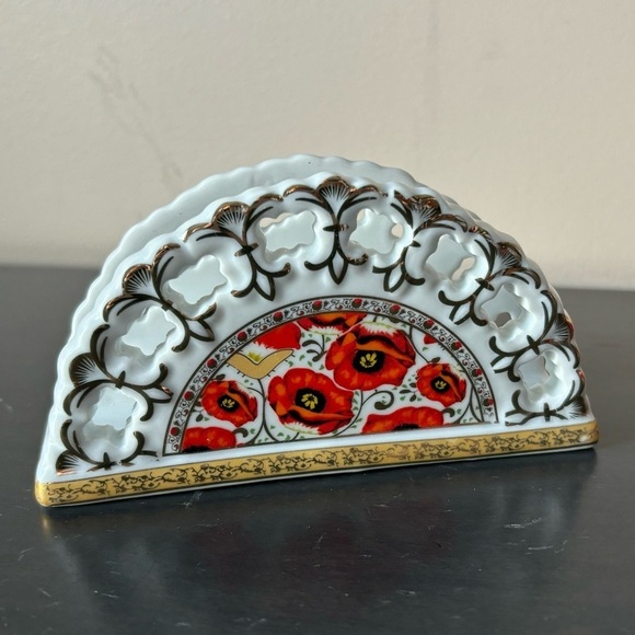 NEW Poppy Themed Napkin Holder Fine China Kosenberg Germany - Picture 5 of 11